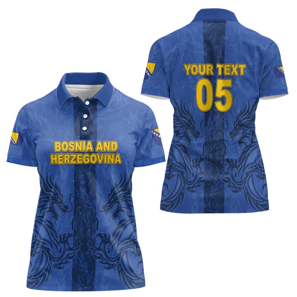 Custom Bosnia And Herzegovina Football Women Polo Shirt Zmajevi Rising Strong