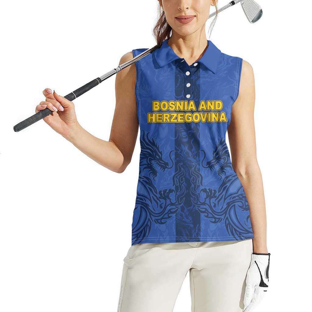 Custom Bosnia And Herzegovina Football Women Sleeveless Polo Shirt Zmajevi Rising Strong