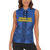 Custom Bosnia And Herzegovina Football Women Sleeveless Polo Shirt Zmajevi Rising Strong