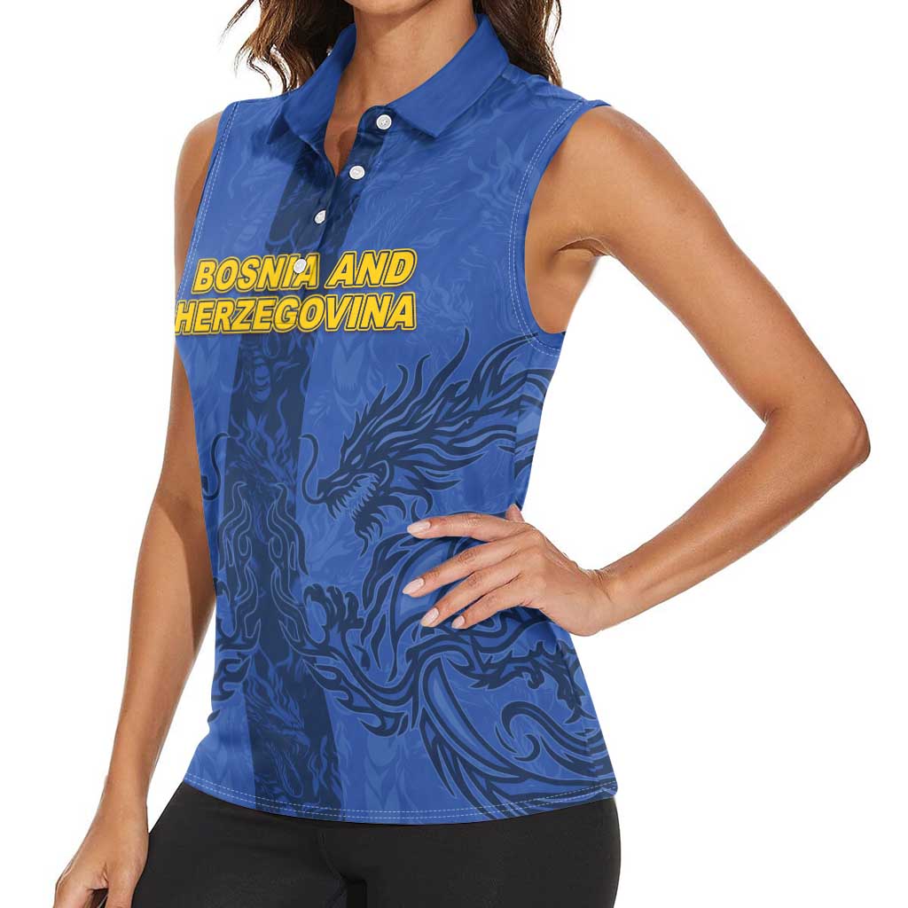 Custom Bosnia And Herzegovina Football Women Sleeveless Polo Shirt Zmajevi Rising Strong