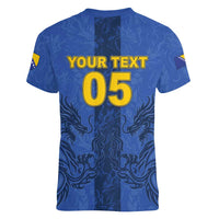 Custom Bosnia And Herzegovina Football Women V-Neck T-Shirt Zmajevi Rising Strong