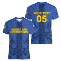 Custom Bosnia And Herzegovina Football Women V-Neck T-Shirt Zmajevi Rising Strong