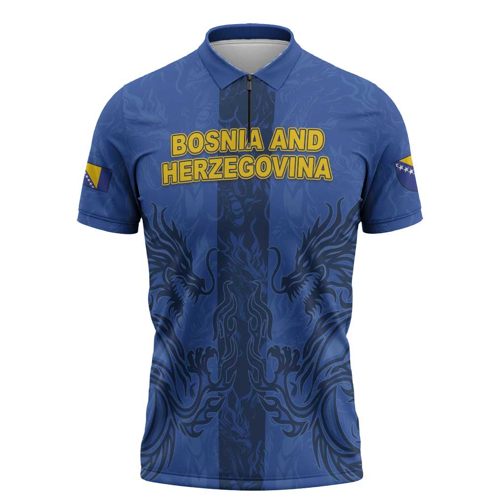 Custom Bosnia And Herzegovina Football Zipper Polo Shirt Zmajevi Rising Strong