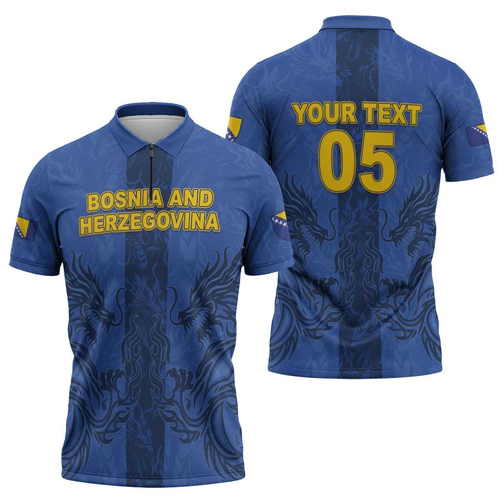 Custom Bosnia And Herzegovina Football Zipper Polo Shirt Zmajevi Rising Strong