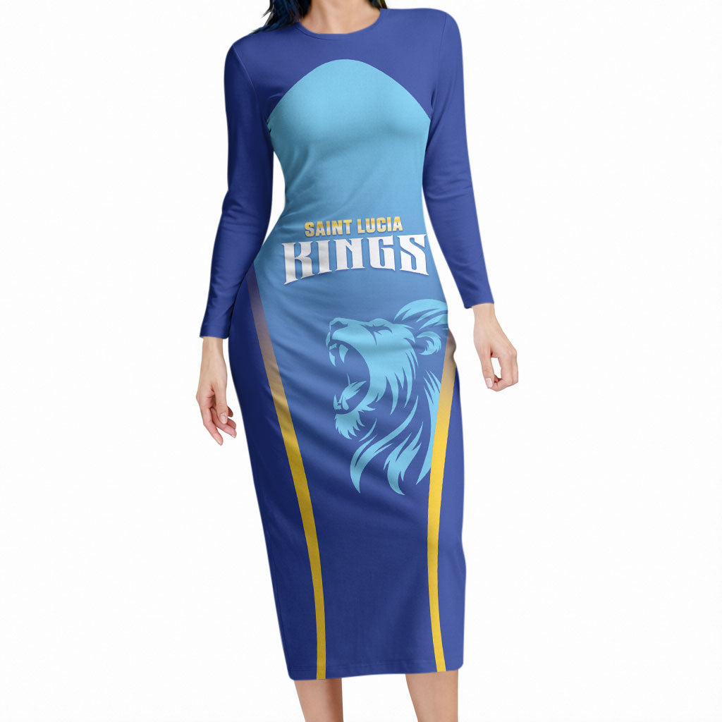 Custom Saint Lucia 2026 Cricket Long Sleeve Bodycon Dress Kings Never Fall