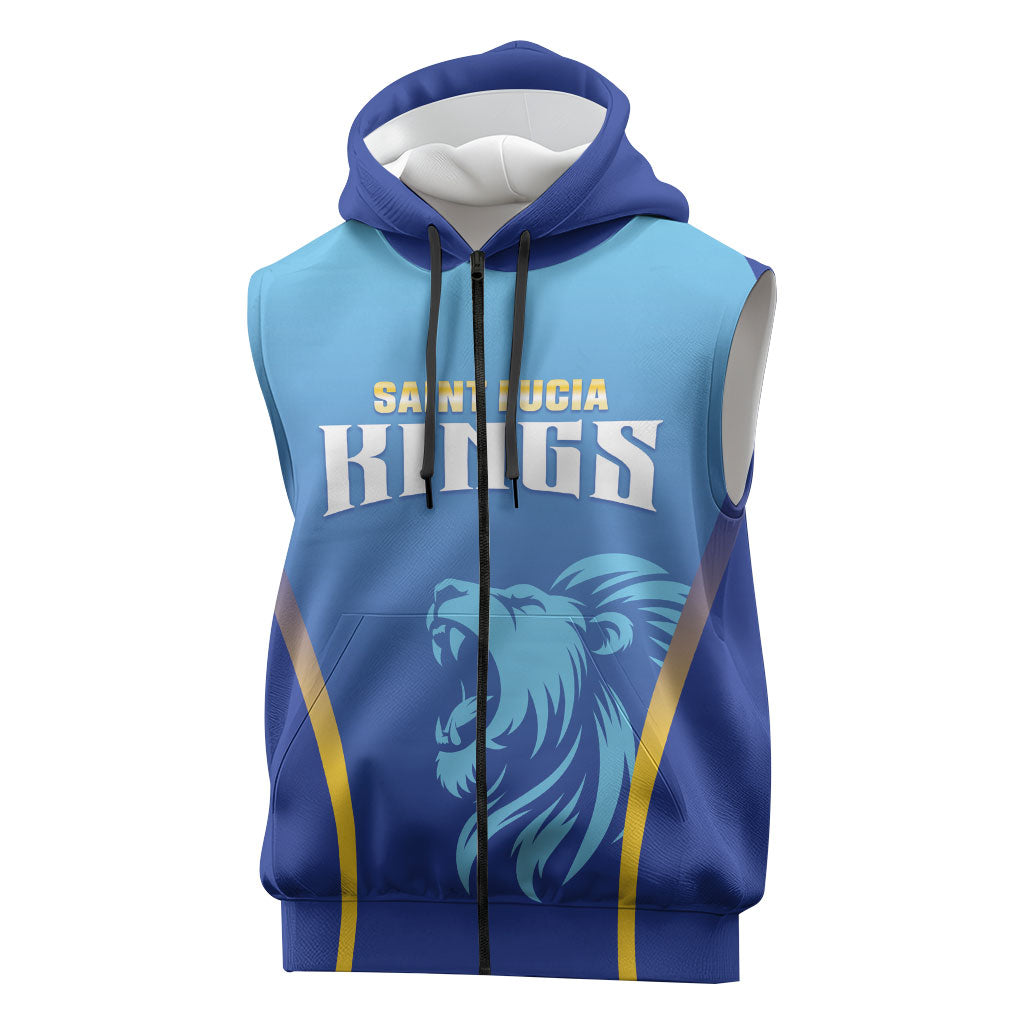 Custom Saint Lucia 2026 Cricket Sleeveless Zip Hoodie Kings Never Fall