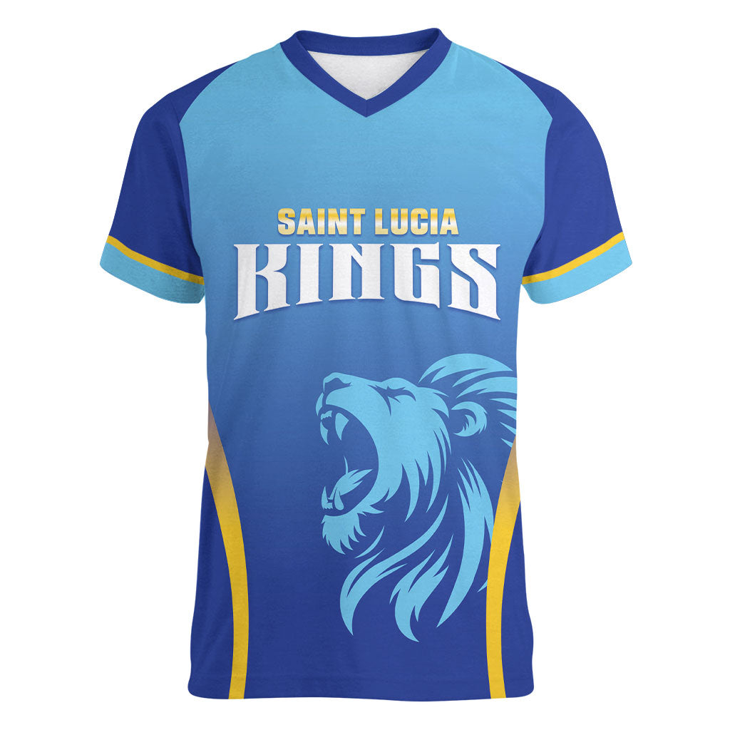 Custom Saint Lucia 2026 Cricket Women V-Neck T-Shirt Kings Never Fall