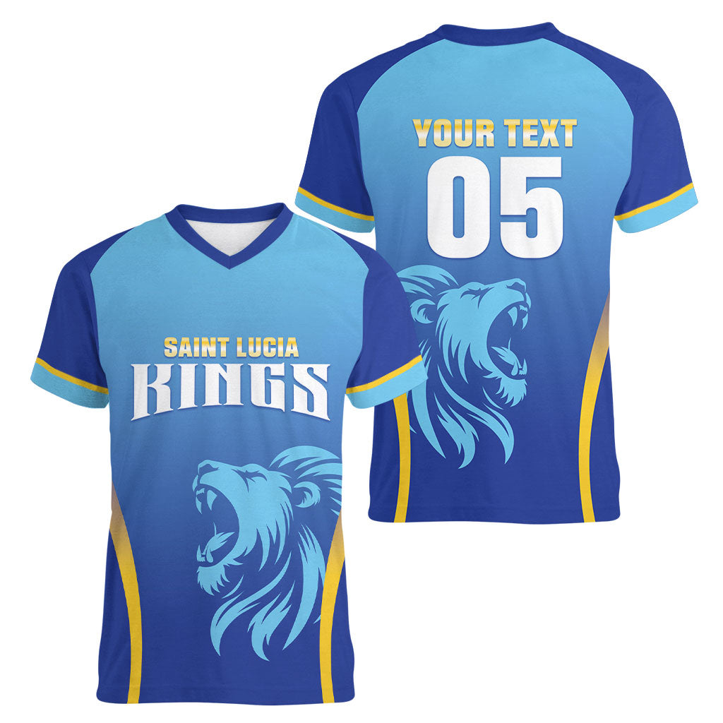 Custom Saint Lucia 2026 Cricket Women V-Neck T-Shirt Kings Never Fall