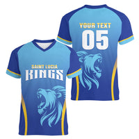 Custom Saint Lucia 2026 Cricket Women V-Neck T-Shirt Kings Never Fall