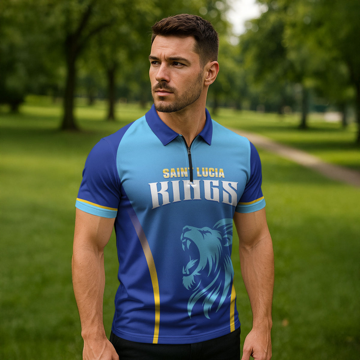 Custom Saint Lucia 2026 Cricket Zipper Polo Shirt Kings Never Fall