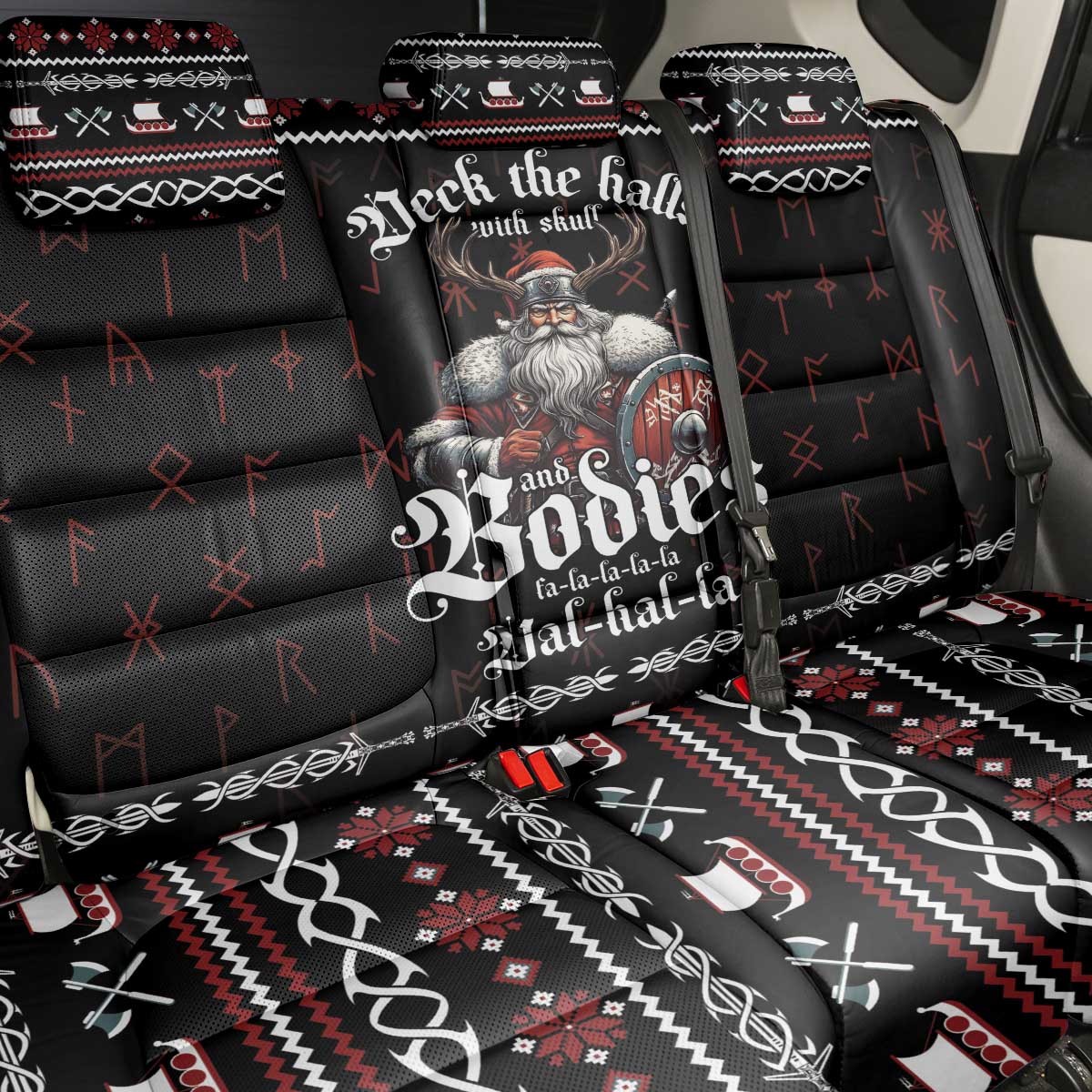 Funny Vikings Christmas Back Car Seat Cover Falalalala Valhalla LT05 - Wonder Print Shop