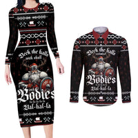 Funny Vikings Christmas Couples Matching Long Sleeve Bodycon Dress and Long Sleeve Button Shirt Falalalala Valhalla LT05 - Wonder Print Shop