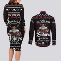 Funny Vikings Christmas Couples Matching Long Sleeve Bodycon Dress and Long Sleeve Button Shirt Falalalala Valhalla LT05 - Wonder Print Shop