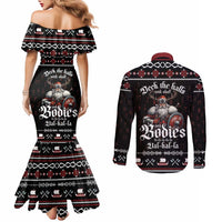 Funny Vikings Christmas Couples Matching Mermaid Dress and Long Sleeve Button Shirt Falalalala Valhalla