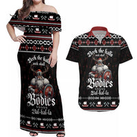 Funny Vikings Christmas Couples Matching Off Shoulder Maxi Dress and Hawaiian Shirt Falalalala Valhalla LT05 - Wonder Print Shop