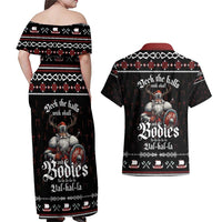 Funny Vikings Christmas Couples Matching Off Shoulder Maxi Dress and Hawaiian Shirt Falalalala Valhalla LT05 - Wonder Print Shop