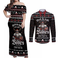 Funny Vikings Christmas Couples Matching Off Shoulder Maxi Dress and Long Sleeve Button Shirt Falalalala Valhalla LT05 - Wonder Print Shop