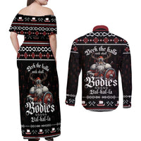Funny Vikings Christmas Couples Matching Off Shoulder Maxi Dress and Long Sleeve Button Shirt Falalalala Valhalla LT05 - Wonder Print Shop