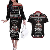 Funny Vikings Christmas Couples Matching Off The Shoulder Long Sleeve Dress and Hawaiian Shirt Falalalala Valhalla LT05 - Wonder Print Shop
