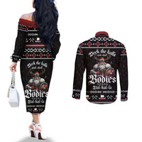 Funny Vikings Christmas Couples Matching Off The Shoulder Long Sleeve Dress and Long Sleeve Button Shirt Falalalala Valhalla