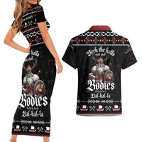 Funny Vikings Christmas Couples Matching Short Sleeve Bodycon Dress and Hawaiian Shirt Falalalala Valhalla LT05 - Wonder Print Shop