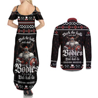 Funny Vikings Christmas Couples Matching Summer Maxi Dress and Long Sleeve Button Shirt Falalalala Valhalla LT05 - Wonder Print Shop