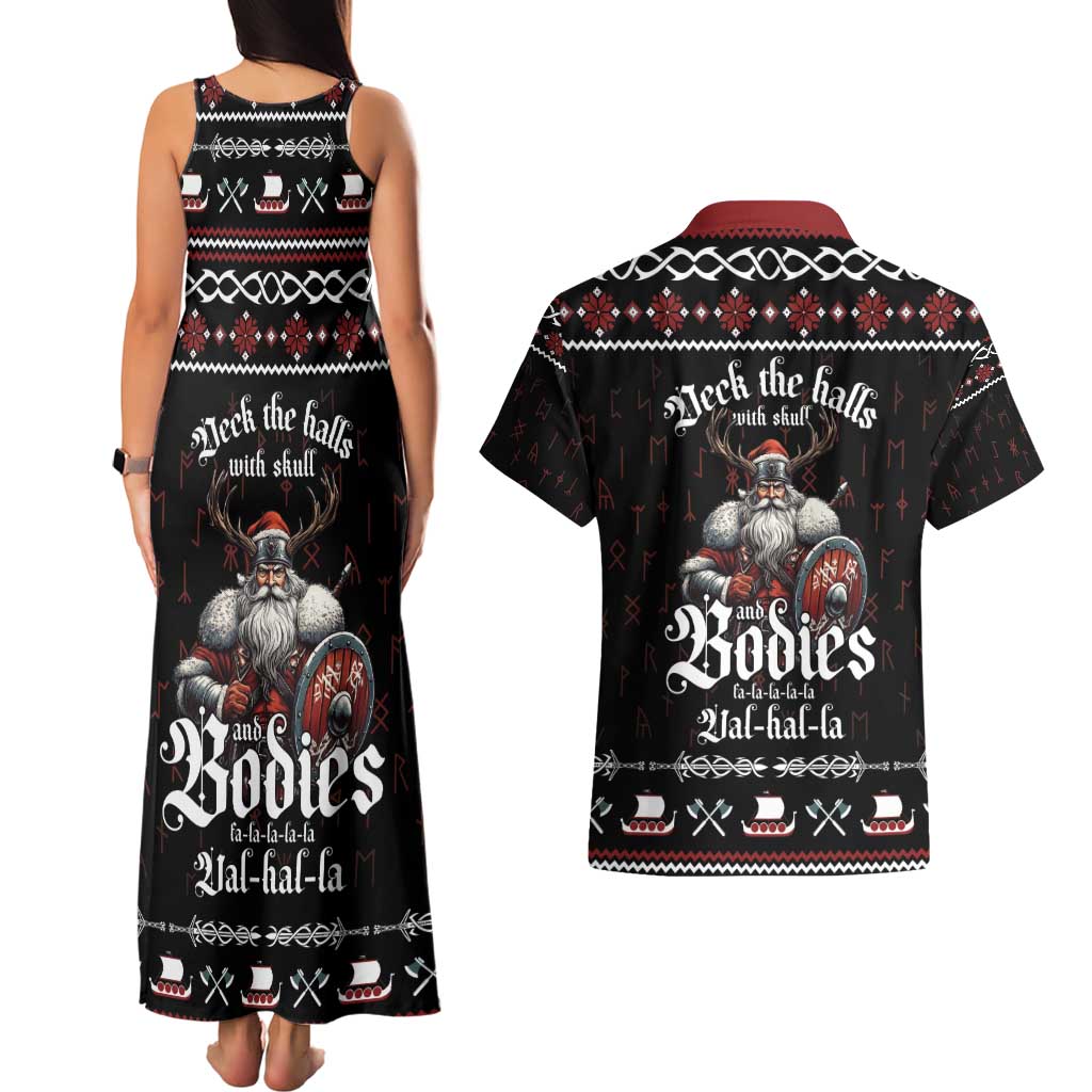 Funny Vikings Christmas Couples Matching Tank Maxi Dress and Hawaiian Shirt Falalalala Valhalla LT05 - Wonder Print Shop