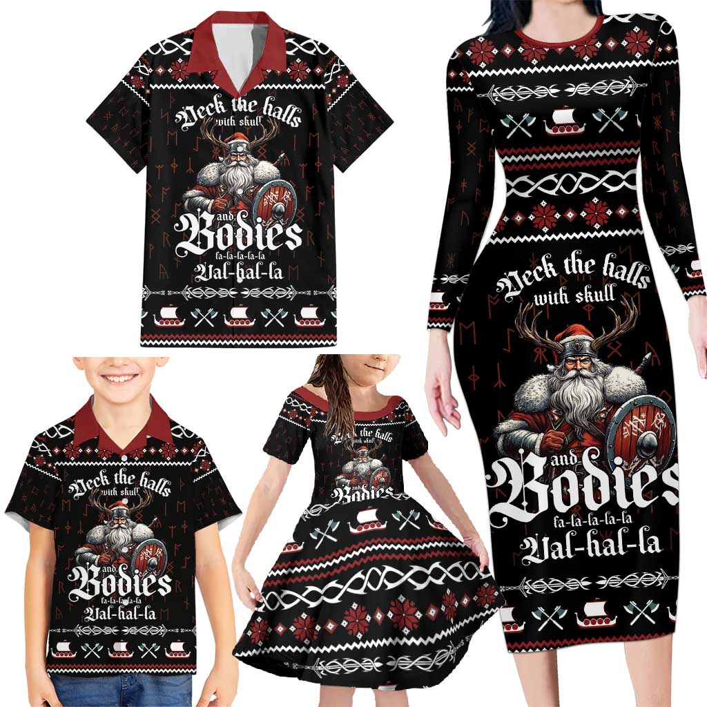 Funny Vikings Christmas Family Matching Long Sleeve Bodycon Dress and Hawaiian Shirt Falalalala Valhalla LT05 - Wonder Print Shop