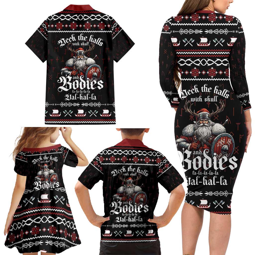 Funny Vikings Christmas Family Matching Long Sleeve Bodycon Dress and Hawaiian Shirt Falalalala Valhalla LT05 - Wonder Print Shop