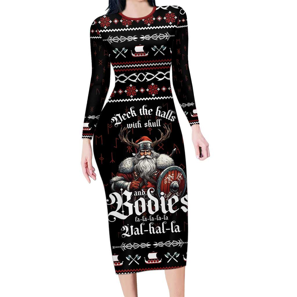 Funny Vikings Christmas Family Matching Long Sleeve Bodycon Dress and Hawaiian Shirt Falalalala Valhalla LT05 - Wonder Print Shop