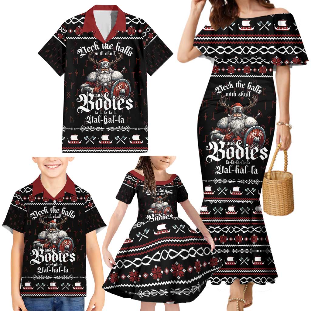Funny Vikings Christmas Family Matching Mermaid Dress and Hawaiian Shirt Falalalala Valhalla LT05 - Wonder Print Shop