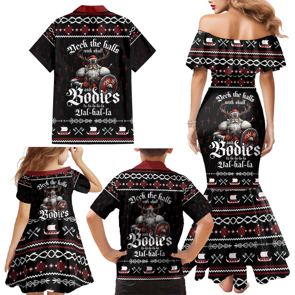 Funny Vikings Christmas Family Matching Mermaid Dress and Hawaiian Shirt Falalalala Valhalla LT05 - Wonder Print Shop