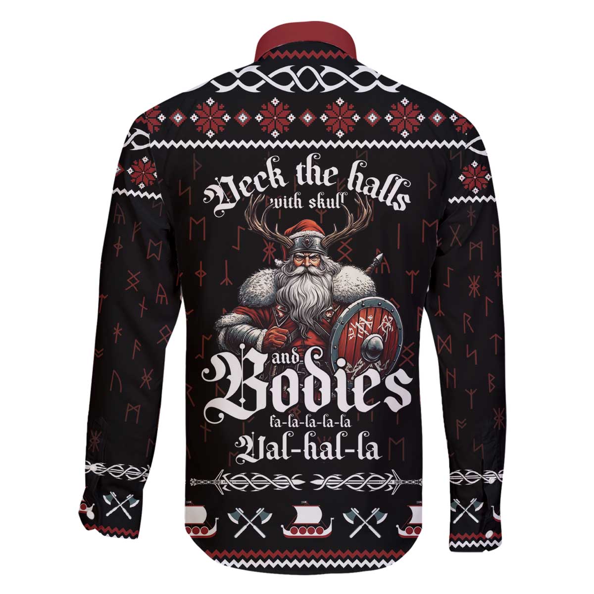 Funny Vikings Christmas Family Matching Off The Shoulder Long Sleeve Dress and Hawaiian Shirt Falalalala Valhalla LT05 - Wonder Print Shop