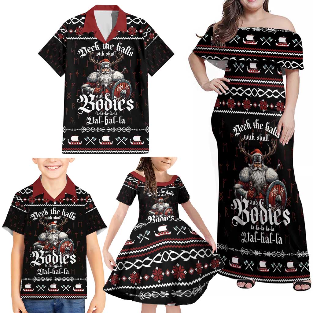 Funny Vikings Christmas Family Matching Off Shoulder Maxi Dress and Hawaiian Shirt Falalalala Valhalla LT05 - Wonder Print Shop
