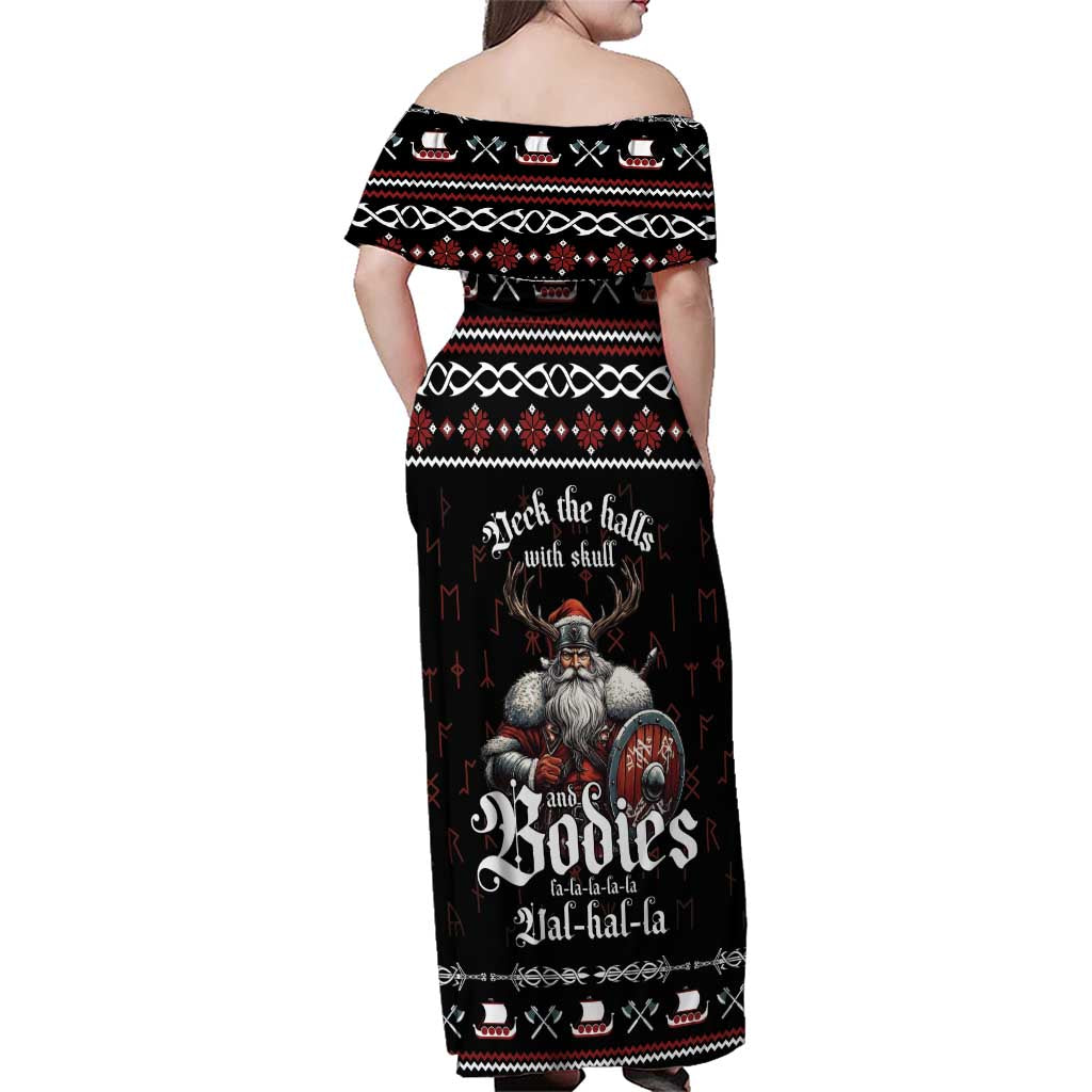 Funny Vikings Christmas Family Matching Off Shoulder Maxi Dress and Hawaiian Shirt Falalalala Valhalla LT05 - Wonder Print Shop