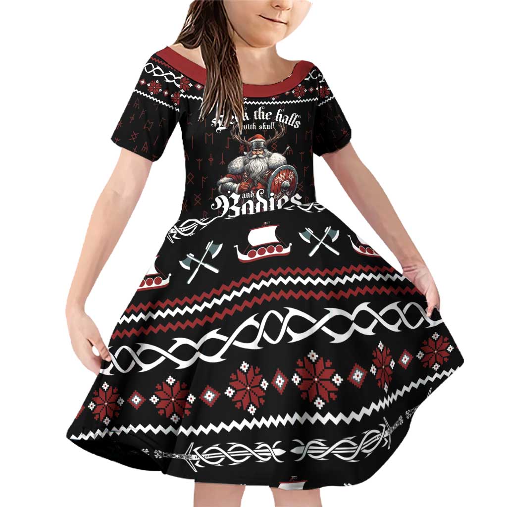 Funny Vikings Christmas Family Matching Off Shoulder Short Dress and Hawaiian Shirt Falalalala Valhalla LT05 - Wonder Print Shop