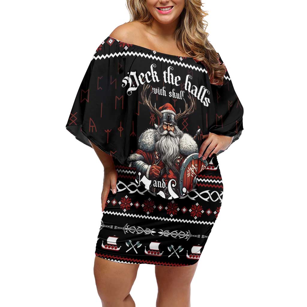 Funny Vikings Christmas Family Matching Off Shoulder Short Dress and Hawaiian Shirt Falalalala Valhalla LT05 - Wonder Print Shop