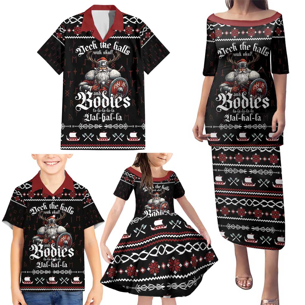 Funny Vikings Christmas Family Matching Puletasi and Hawaiian Shirt Falalalala Valhalla LT05 - Wonder Print Shop