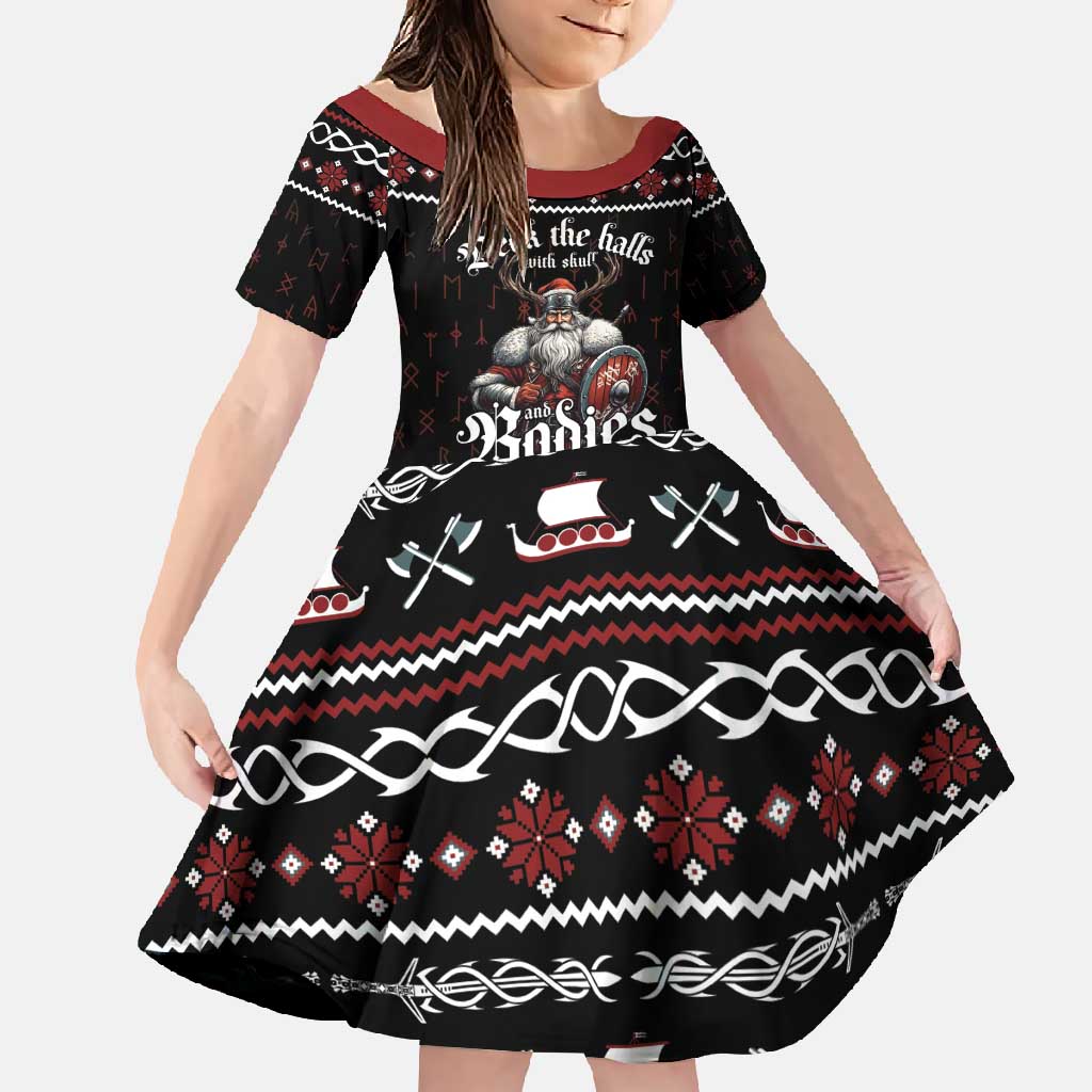 Funny Vikings Christmas Family Matching Short Sleeve Bodycon Dress and Hawaiian Shirt Falalalala Valhalla LT05 - Wonder Print Shop
