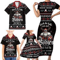 Funny Vikings Christmas Family Matching Short Sleeve Bodycon Dress and Hawaiian Shirt Falalalala Valhalla LT05 - Wonder Print Shop
