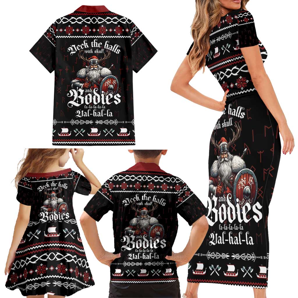 Funny Vikings Christmas Family Matching Short Sleeve Bodycon Dress and Hawaiian Shirt Falalalala Valhalla LT05 - Wonder Print Shop