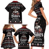 Funny Vikings Christmas Family Matching Short Sleeve Bodycon Dress and Hawaiian Shirt Falalalala Valhalla LT05 - Wonder Print Shop