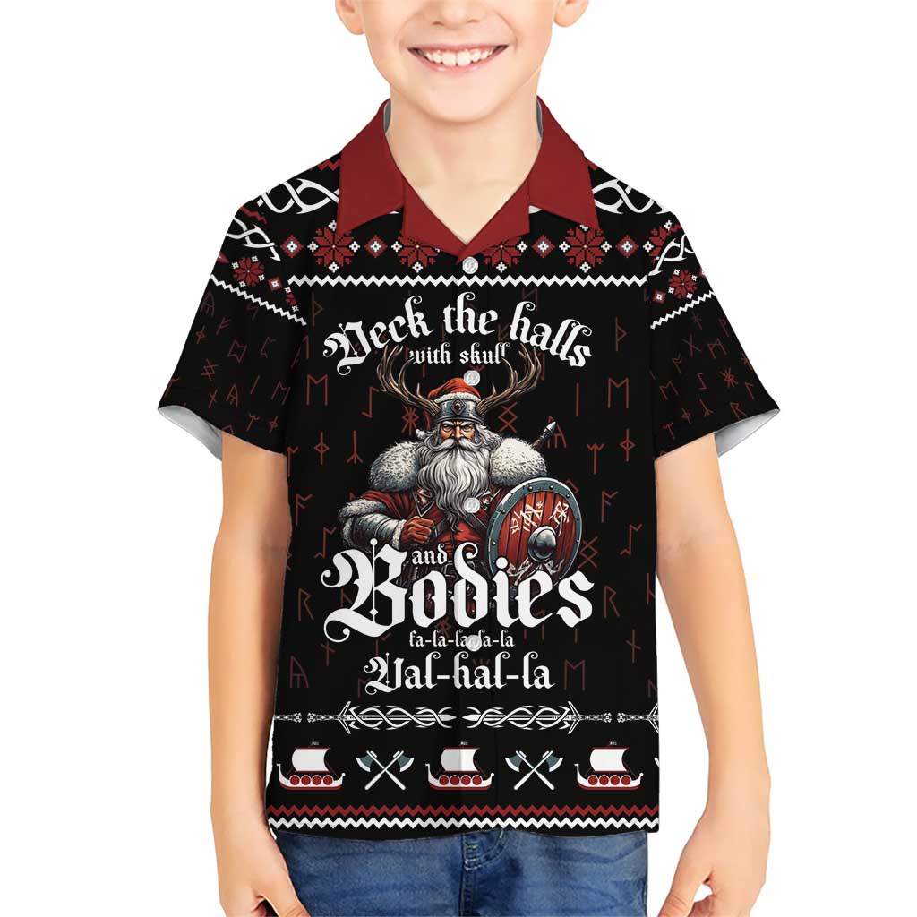 Funny Vikings Christmas Family Matching Short Sleeve Bodycon Dress and Hawaiian Shirt Falalalala Valhalla LT05 - Wonder Print Shop