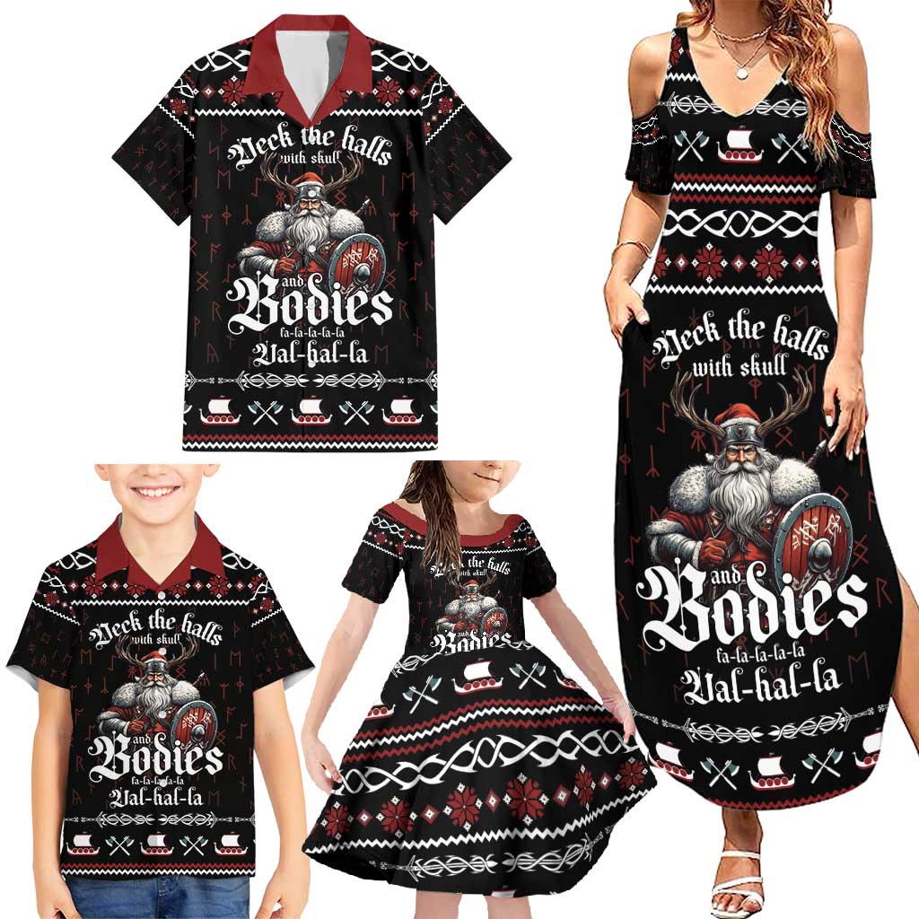 Funny Vikings Christmas Family Matching Summer Maxi Dress and Hawaiian Shirt Falalalala Valhalla LT05 - Wonder Print Shop