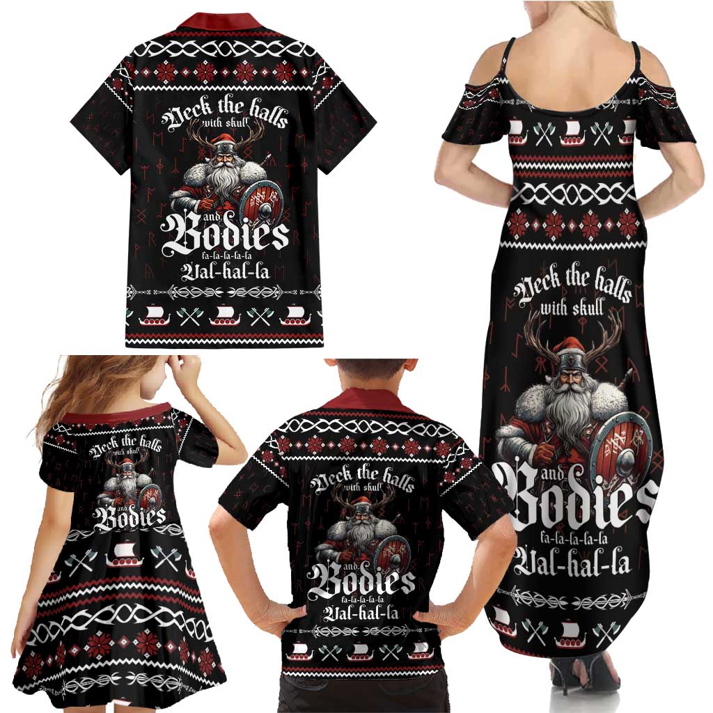 Funny Vikings Christmas Family Matching Summer Maxi Dress and Hawaiian Shirt Falalalala Valhalla LT05 - Wonder Print Shop