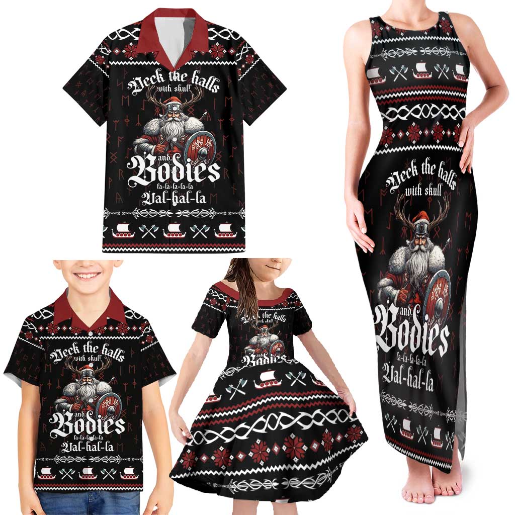 Funny Vikings Christmas Family Matching Tank Maxi Dress and Hawaiian Shirt Falalalala Valhalla LT05 - Wonder Print Shop