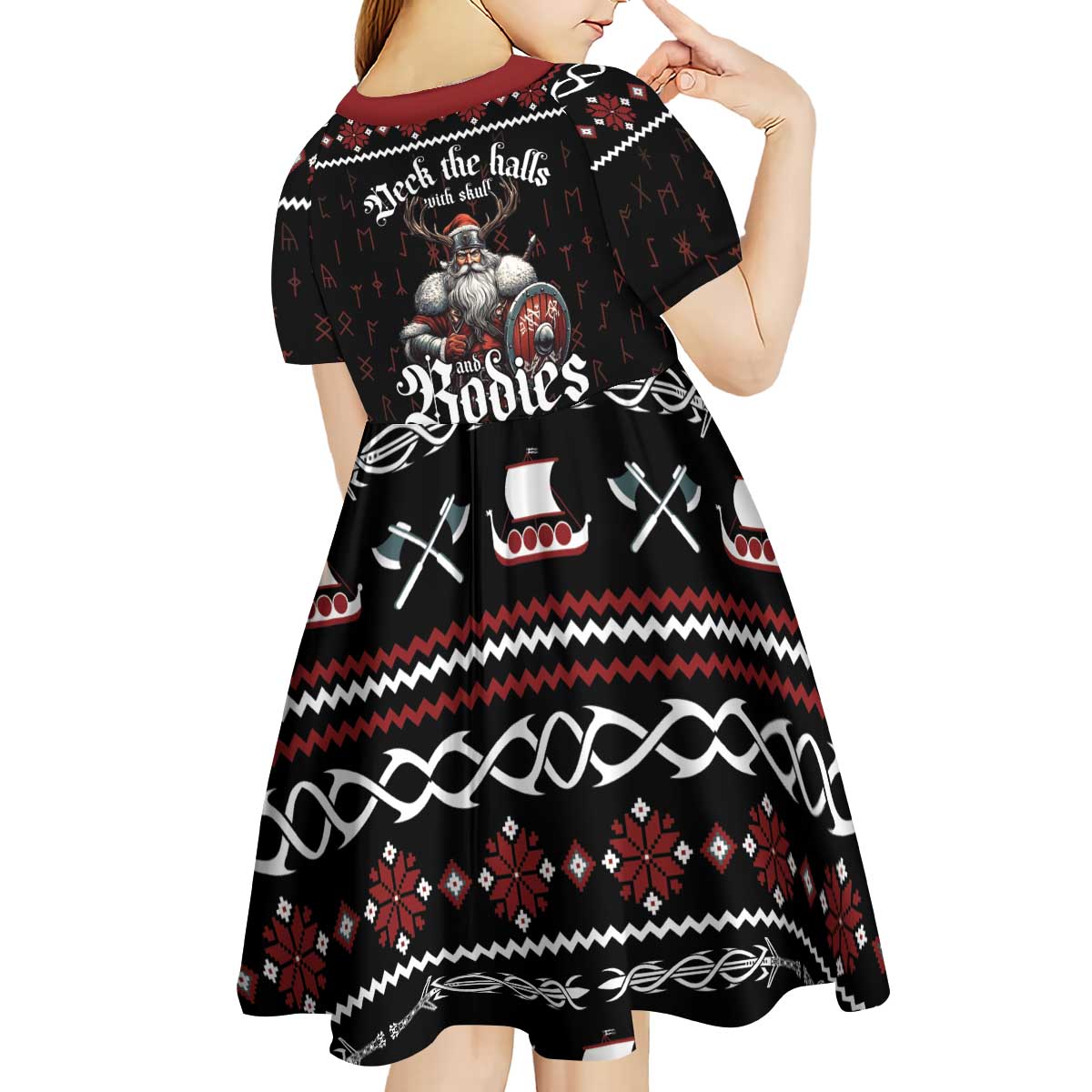Funny Vikings Christmas Kid Short Sleeve Dress Falalalala Valhalla LT05 - Wonder Print Shop