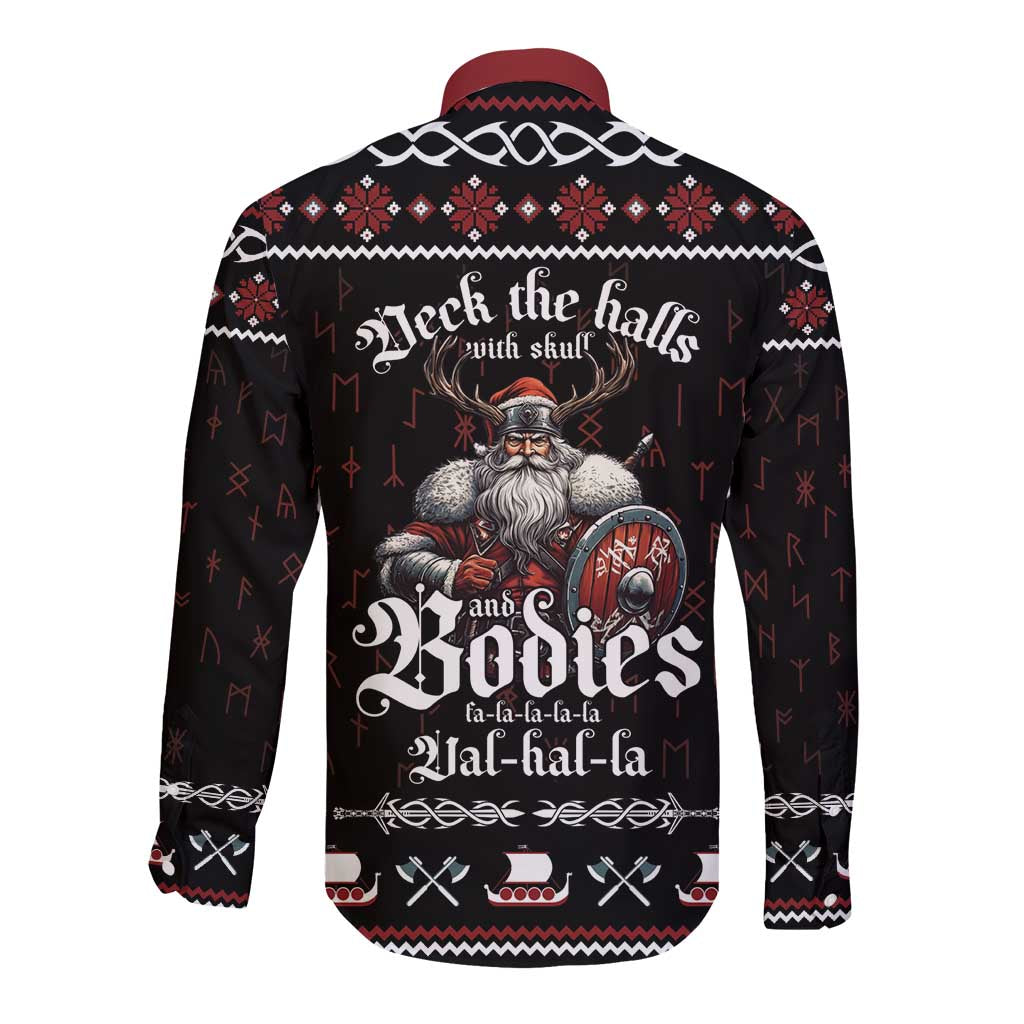 Funny Vikings Christmas Long Sleeve Button Shirt Falalalala Valhalla LT05 - Wonder Print Shop