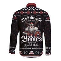Funny Vikings Christmas Long Sleeve Button Shirt Falalalala Valhalla LT05 - Wonder Print Shop