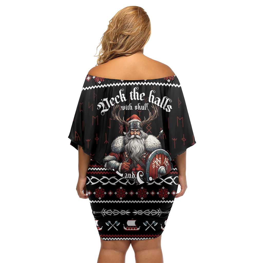 Funny Vikings Christmas Off Shoulder Short Dress Falalalala Valhalla LT05 - Wonder Print Shop